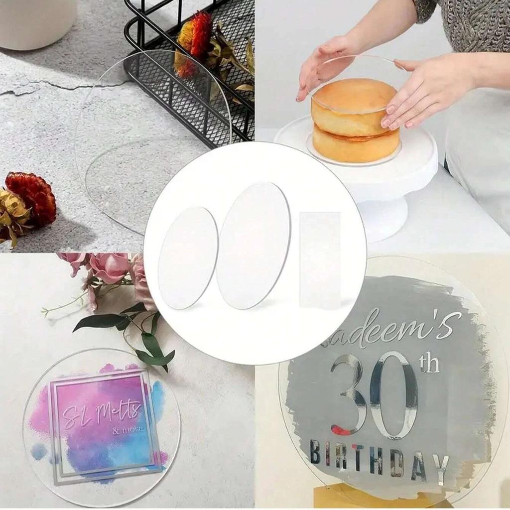 10-30cm Acrylic Cake Discs Transparent Round Cake Base Plate Reusable Cake Tray for Birthday Xmas Party Baking Kitchen Tools