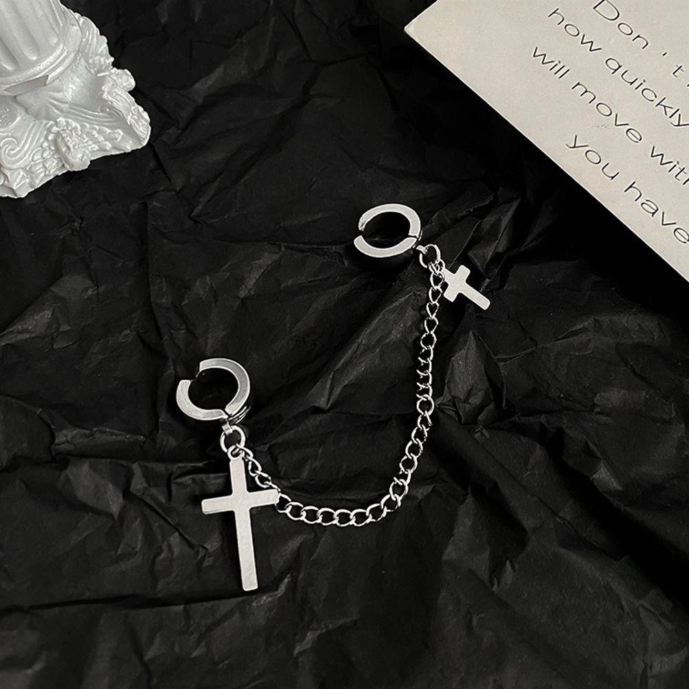 Black New Cross Ear studs Stainless steel Earrings Chain