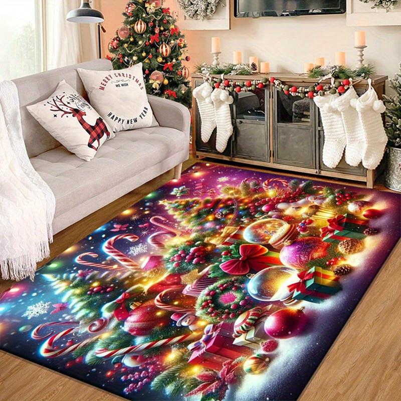 Festive Christmas Rug with Vibrant Tree and Gifts for Cozy Living Room Decor | Holiday Seasonal Carpet | Xmas Home Accessories