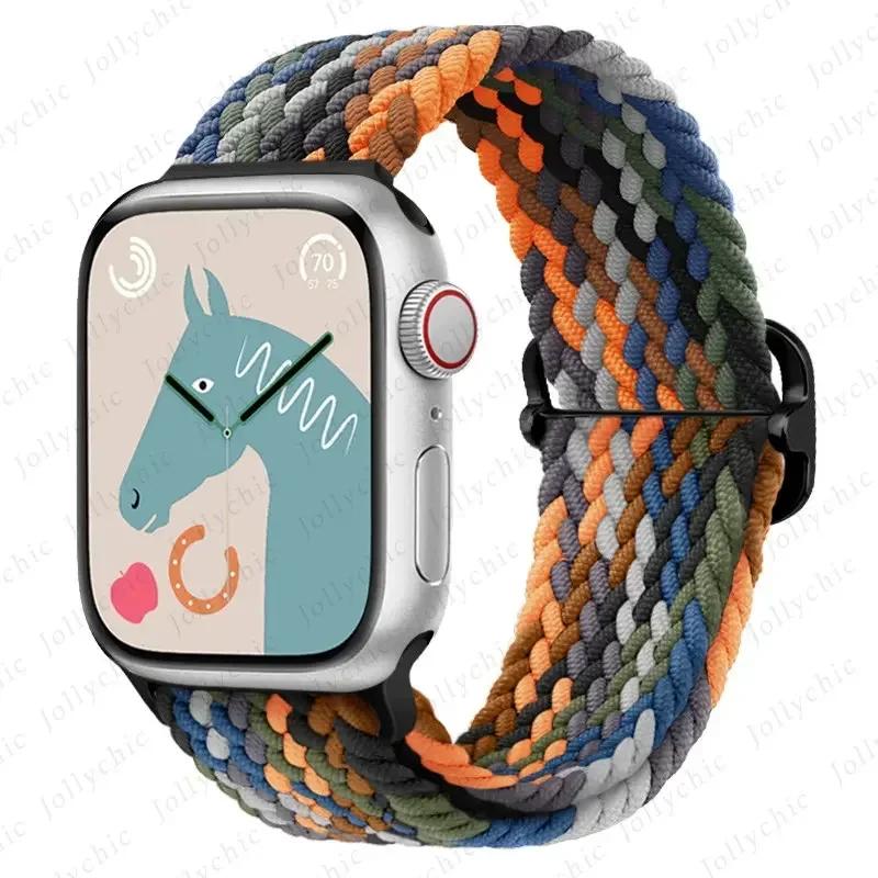 Нейлоновый ремешок для Apple Watch Ultra 2 49 мм 40 мм 44 мм 41 мм 38 45 мм Эластичный плетеный браслет-петля для iWatch Series 9 8 7 6 SE 5 4