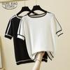 2023 тонкая вязаная футболка женская мода с коротким рукавом летние топы стежка белая футболка футболка Y2k женская одежда 18841