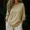 Women's Fashionable And Casual Loose Solid Color Long Sleeved Round Neck Pullover Top