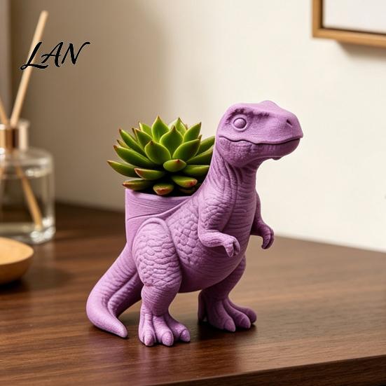 Office Desk Accessory 3D Printed Dinosaur Planter, Decorative Flower Pot, Tyrannosaurus Rex Indoor Plant Holder Pot for Succulents Cacti Shelf