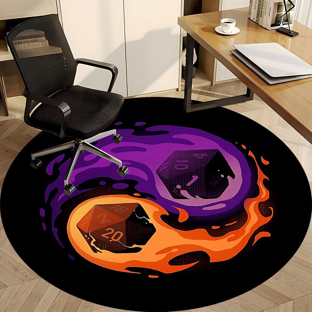 1PCDice Flames Office Round Area Rug, Mat Suitable For Office, Under Office Chairs Bedroom Living Room Home Decor, Room Deco