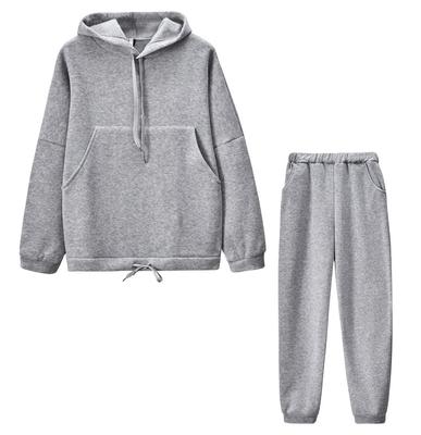 Худи и брюки легкий спортивный костюм для отдыха от Nibunnoichi Style для женщин [1/2style] на флисовой подкладке (Набор из 2 предметов) (JP, Алфавит, XL, Серый)