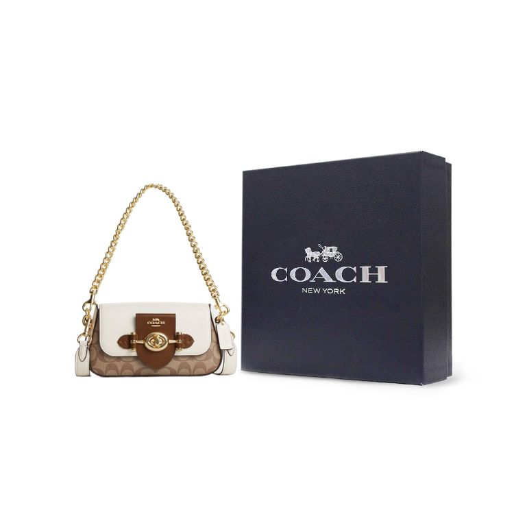 Coach Сумка женская Brie 22 Color Block с классическим логотипом, съемным плечевым ремнем, на кнопке, из кожи, CM064-IMVGB