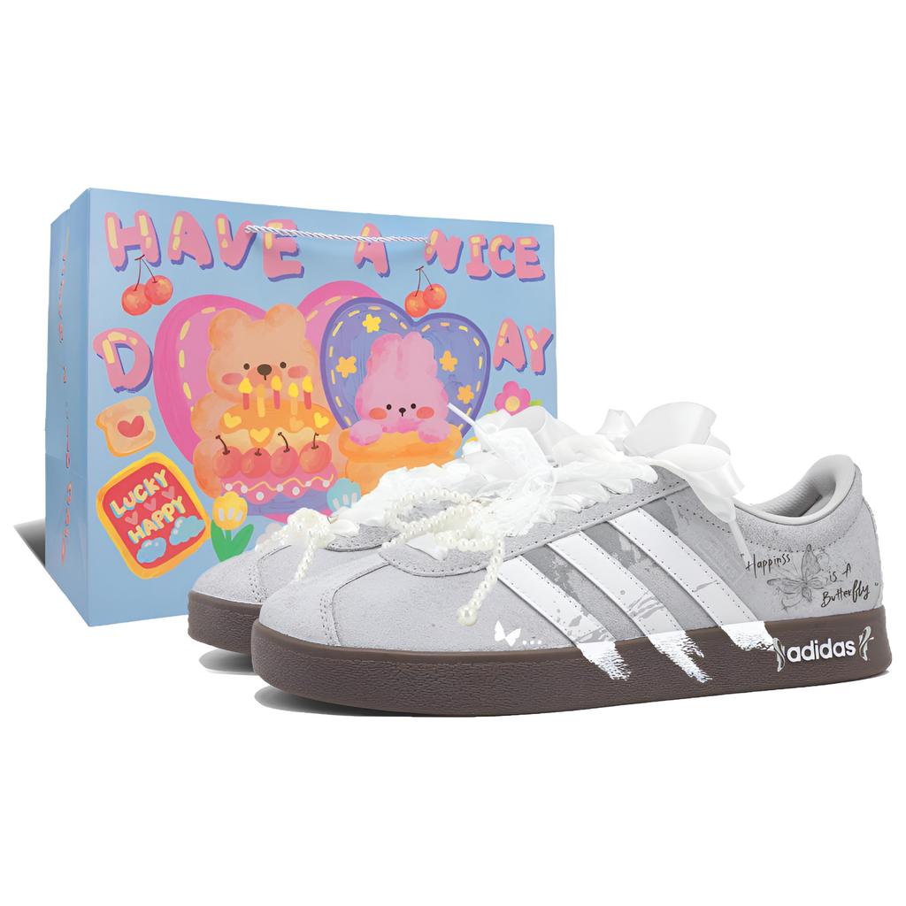 Adidas Vl Court Classic Moth Lightweight Breathable Low top Trendy Casual Skate Shoes Unisex Light Gray JQ2470(Team365-)