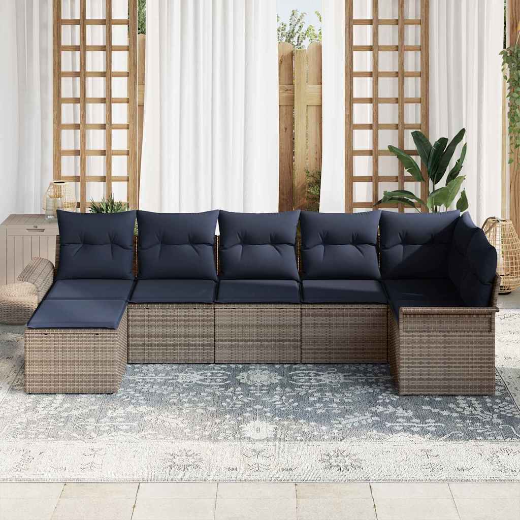 Garden Sofa Set with Cushions Grey Poly Rattan