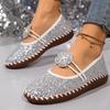 Fashion Women's Silver Shiny Sequin Decor Flats Summer Soft Sole Non Slip Casual Shoes Woman Plus Size Comfort Light Platform Loafers