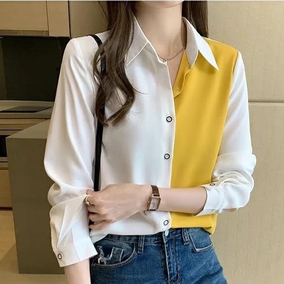 Office Lady Solid Color Blouses Button Turn-down Collar Simple Loose Shirts Tops Women Spring Grace Trend Clothing Plus Size