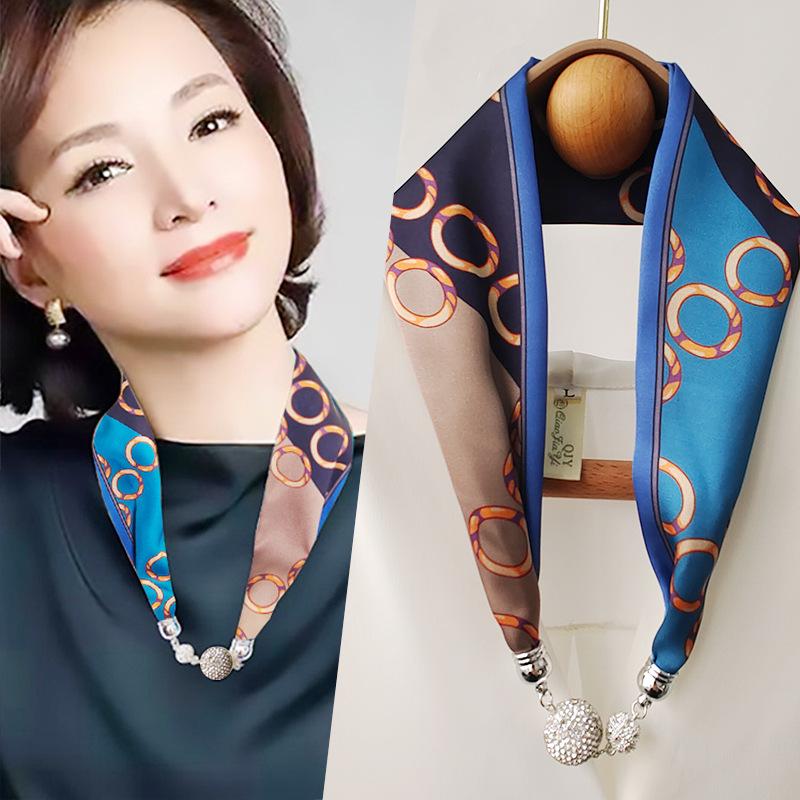 Женский шелковый шарф с магнитной пряжкой — модная защита шеи на весну, лето и осень 2024 года