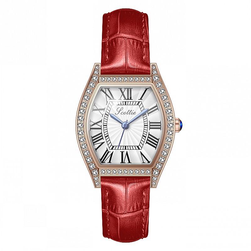 Wine Barrel Fashion Watch Female Student Simple Roman Scale Diamond-Encrusted Women'S Watch Temperament