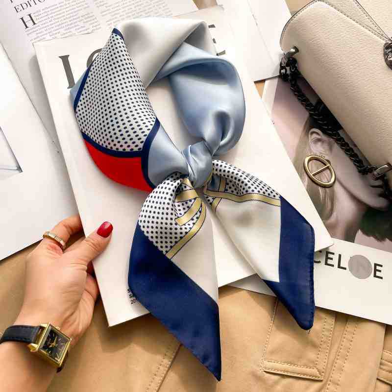 Versatile fashion floral 71 imitation silk square scarf scarf high-end polka dot neck silk scarf rhombus spring