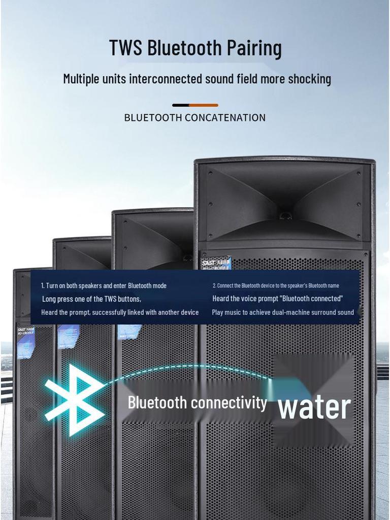 Sangean 1507 Двойная 15-дюймовая уличная Bluetooth-колонка с мощными басами и высокой громкостью