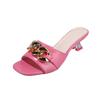 Women Slippers Women's Mules Slides Shoes Female Clear Sandals With Chain Thin Heels Open Toe Outdoor Party Footwear
