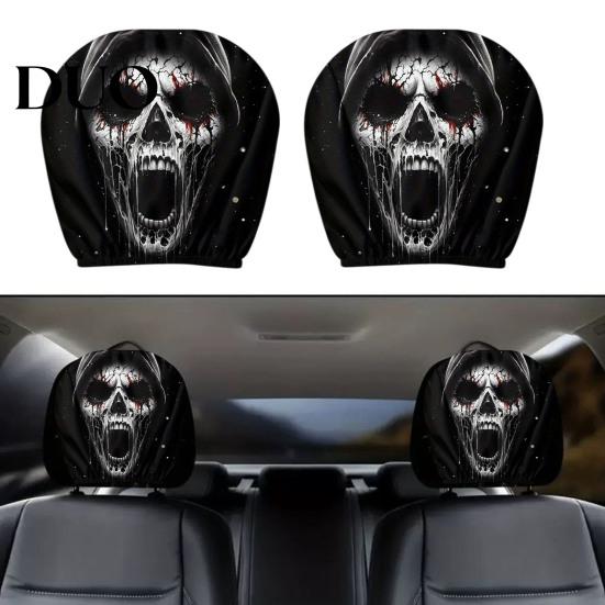 Elastic Auto Headrest Protectors 2Pcs Skull Car Covers, Cartoon Dog Panda Cat Hedgehog Universal Fit Vehicle Seat Design Protector, Interior