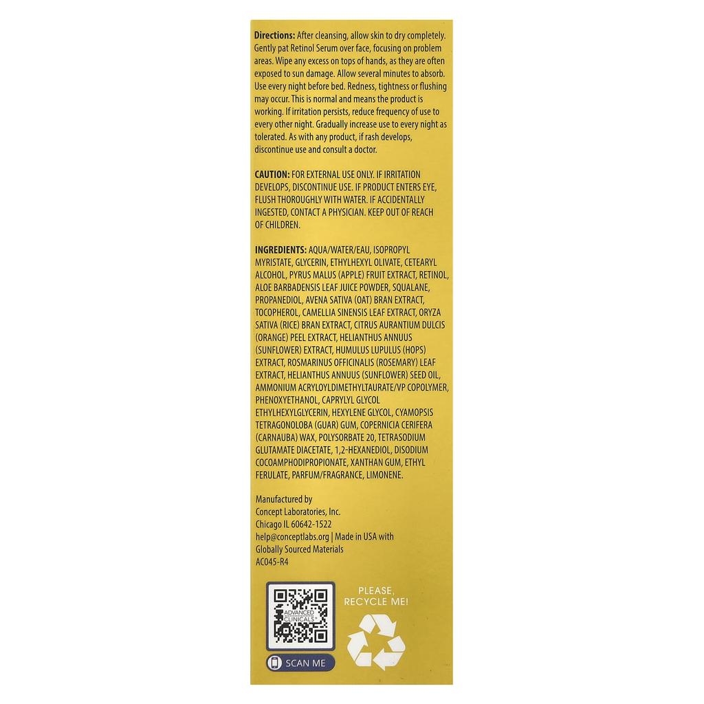 Advanced Clinicals Сыворотка с ретинолом, против морщин, 1,75 жидких унций (52 мл)