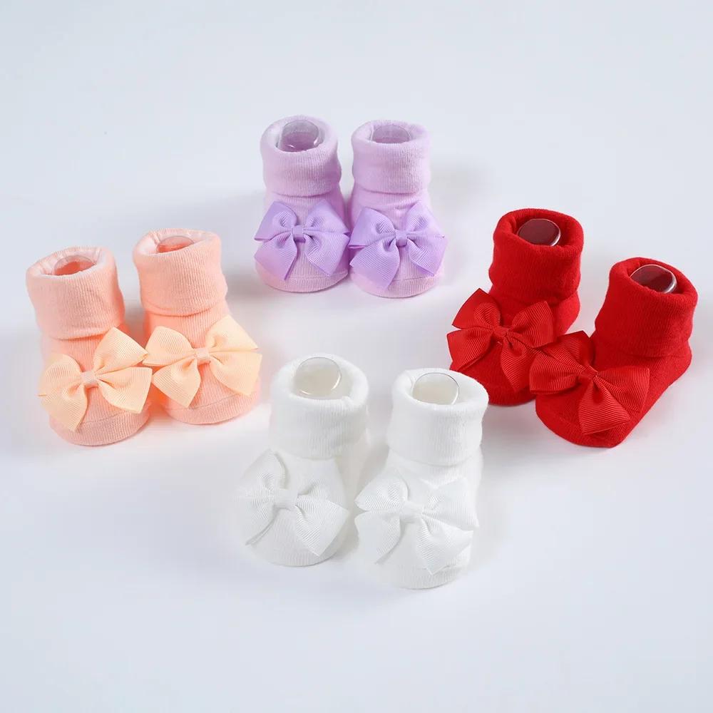 Хлопковые носки для новорожденных и набор повязок для волос, повязка на голову с бантом из ленты для маленьких девочек, дышащие носки, детские аксессуары