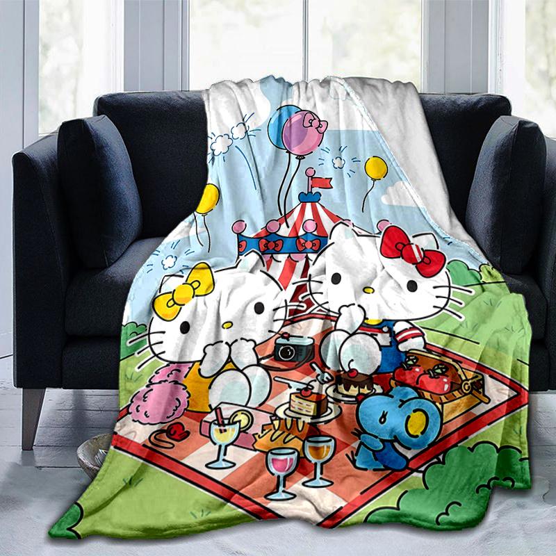 1pc Picnic Hello Kitty's Adventure Blanket, Cartoon Home Decor Gift, Living Room, Travel, Camping, Car Blankets, Beach, Office Naps, Soft Warm Throw B
