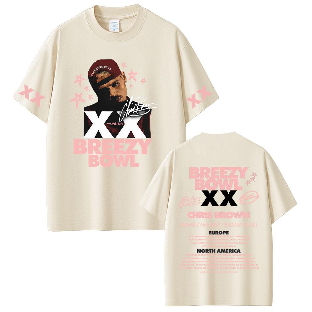 Rapper Chris Brown Breezy Bowl XX Tour 2025 T Shirts Unisex Women Clothing Hip Hop Pop Music Tshirt Casual Cotton Vintage Tshirts