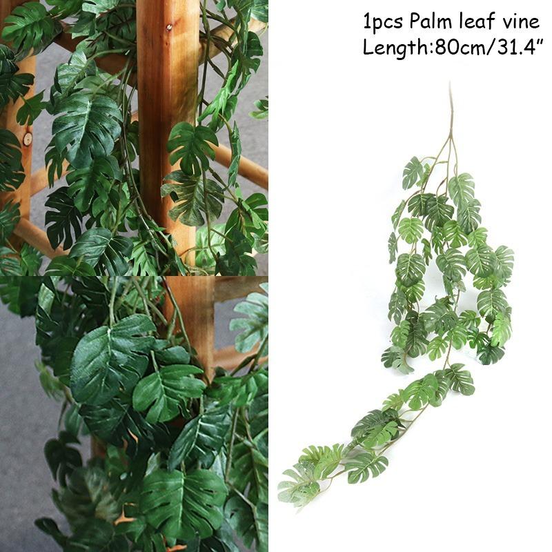 Искусственный шелк, тропические пальмовые листья, виноградная лоза, искусственные джунгли, черепаховый лист, растения из ротанга, настенное украшение для дома