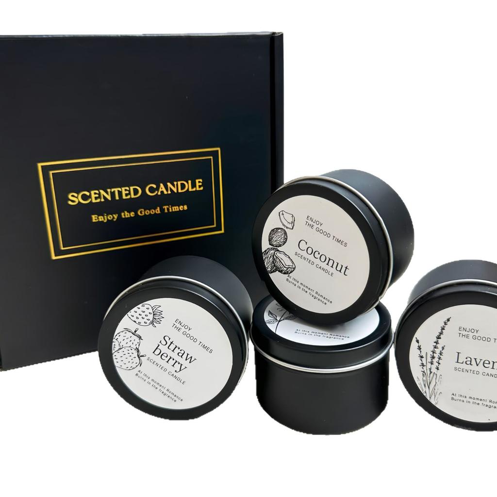 Aromatherapy Candle Gift Box Set Soy Wax Plant Essential Oil Fragrance Frosted Black Pot Souvenir Gift