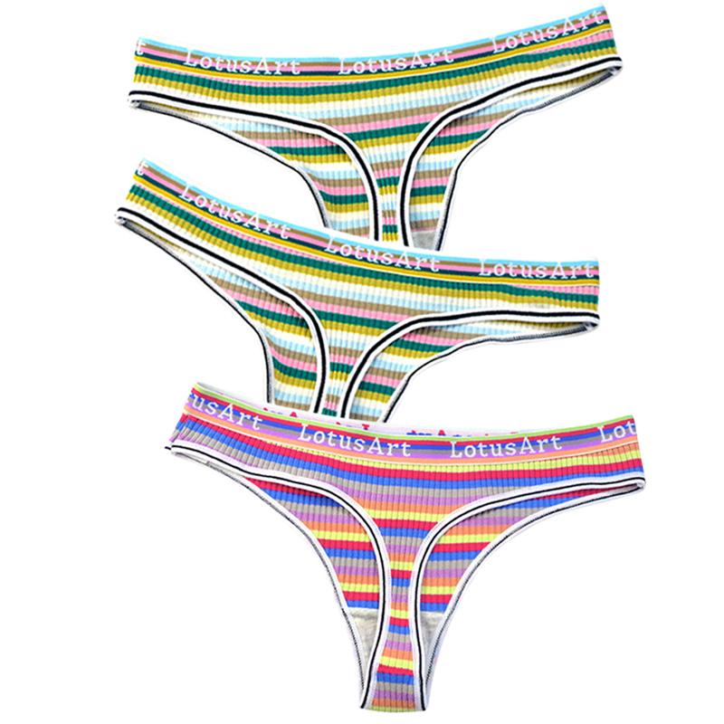 YOUULAR 3 шт./лот, модные женские хлопковые бесшовные стринги, сексуальное красочное полосатое нижнее белье, трусики, стринги, женское нижнее белье, нижнее белье M-XL