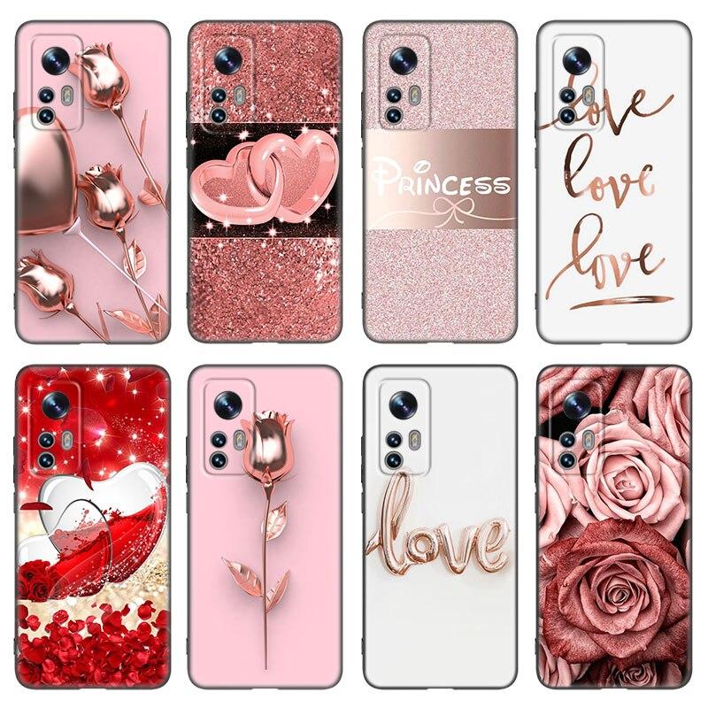 Love Rose Gold Style Phone Case For Xiaomi Mi 10T 11i 11T Note 10 11 Lite NE F1 POCO F3 M3 X3 GT NFC M4 X4 Pro 5G Black Cover