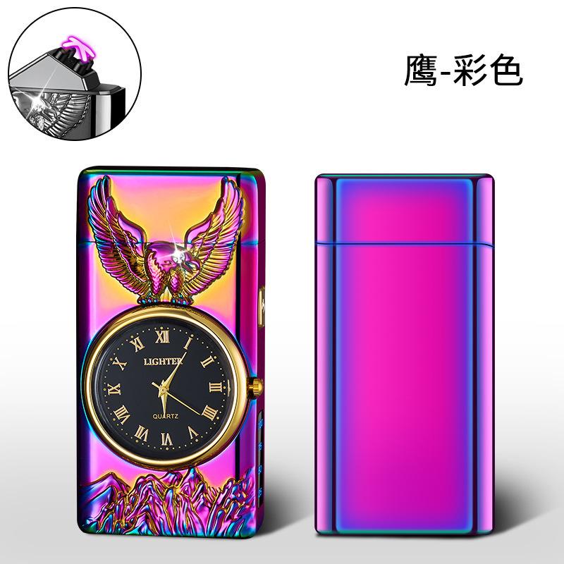 USB Rechargeable Dual Arc Metal Windproof Multifunction Lighter, Eagle Engraved Luminous Dial, LED Lighting Cigarette Lighter