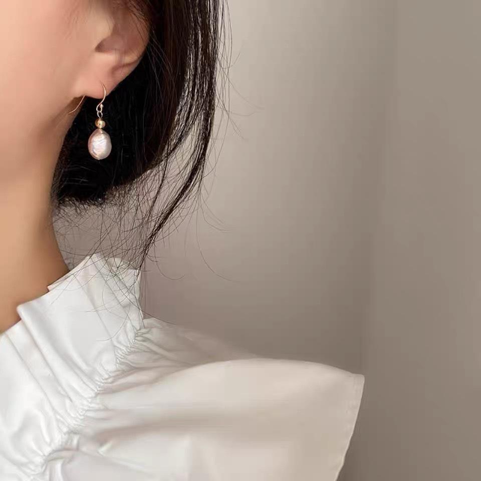 Натуральный барочный специальной формы лавандовый романтичный лавандовый жемчуг серьги личность темперамент французская элегантность серьги-пусеты женщины