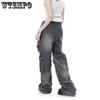 WTEMPO Винтажные женские джинсы с высокой талией, уличная одежда, рваные женские широкие брюки, повседневные прямые джинсовые брюки в американском стиле с кисточками