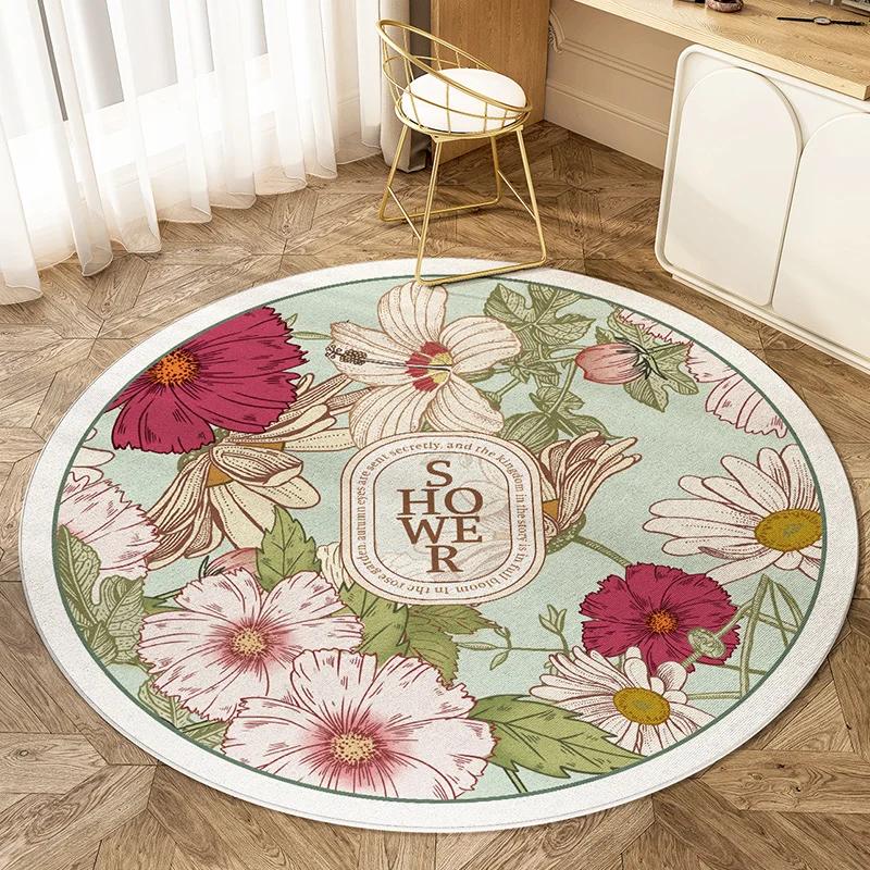 Nordic Style Round Large Rug – Non-Slip, Stain-Resistant Floral Carpet for Sofa, Coffee Table or Bedroom