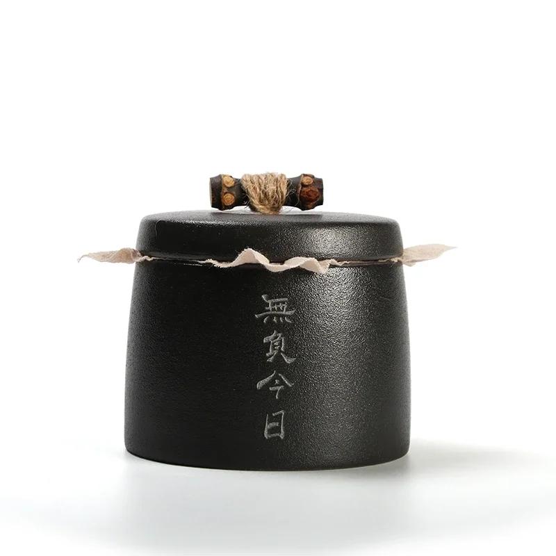 Ceramic Moisture-proof Sealed Tank Tea Caddy Organizer Home Storage Tank retro black ceramic moisture-proof sealed jar Tea Can