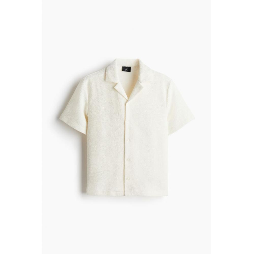H M Textured caMp sHirt Regular Fit wHite