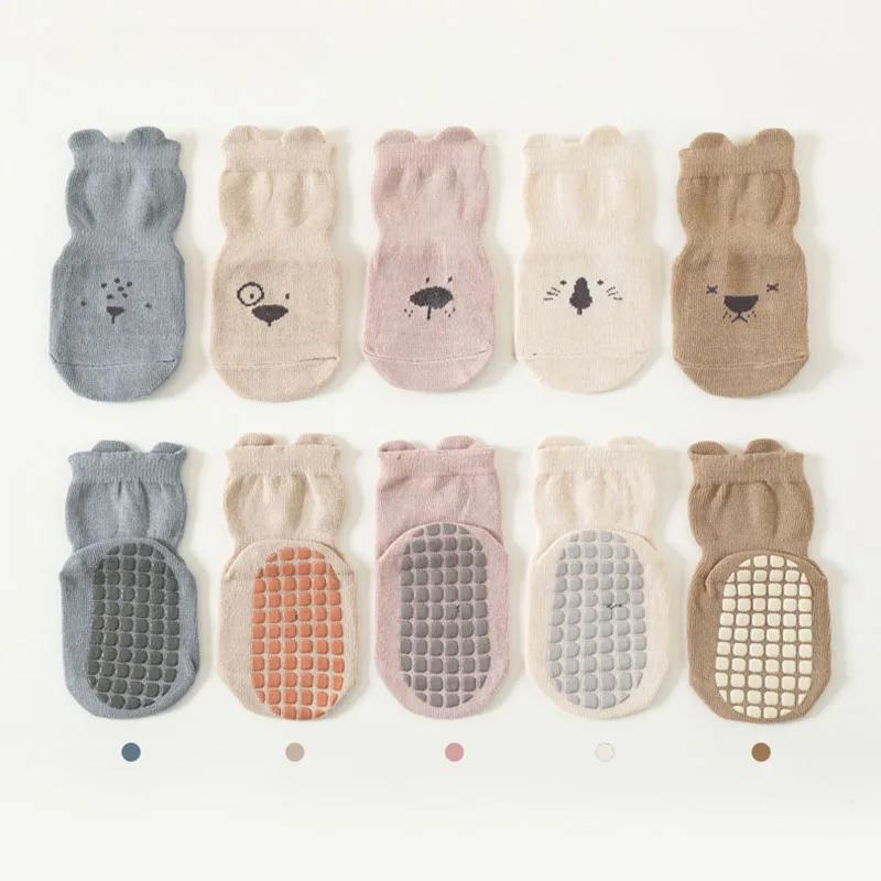 3/1 пары мультяшных детских носков для младенцев и новорожденных, противоскользящие хлопковые напольные носки для девочек и мальчиков, милые унисекс носки с резиновыми вставками для малышей