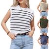 Women's Sleeveless Vest, Round Neck Striped Knitted Pullover, Casual Top