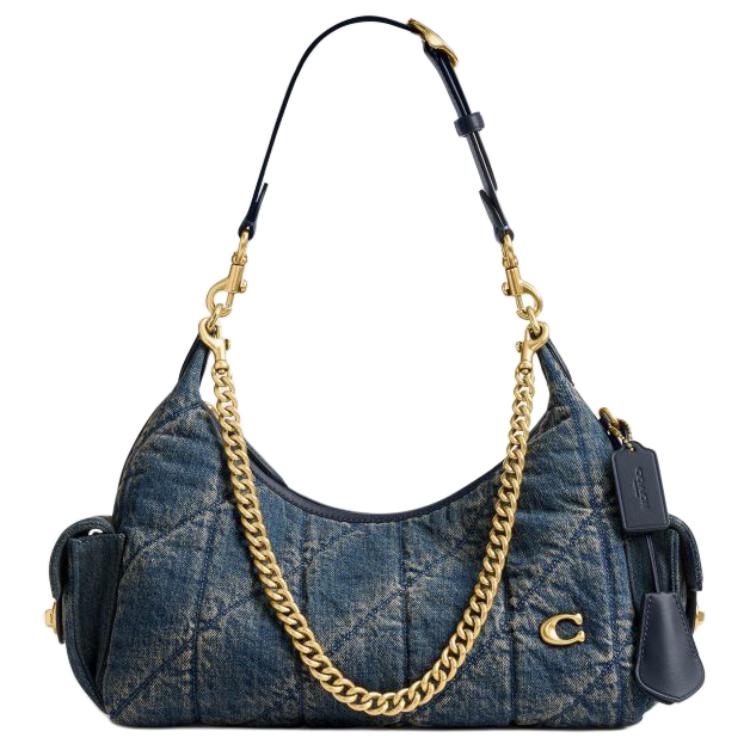 Coach Джульетта 30 Джинсовая Ткань с Стеганой Деталью Сумка на Плечо Большая Женская Сумка на Плечо Глубокий Индиго CDZ72-B4YMW