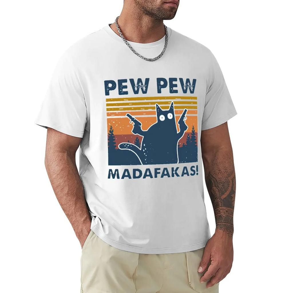 Футболка Cat Pew Pew Madafakas Vintage, футболка с коротким рукавом Harajuku, 100% хлопок, графика, футболка, топы