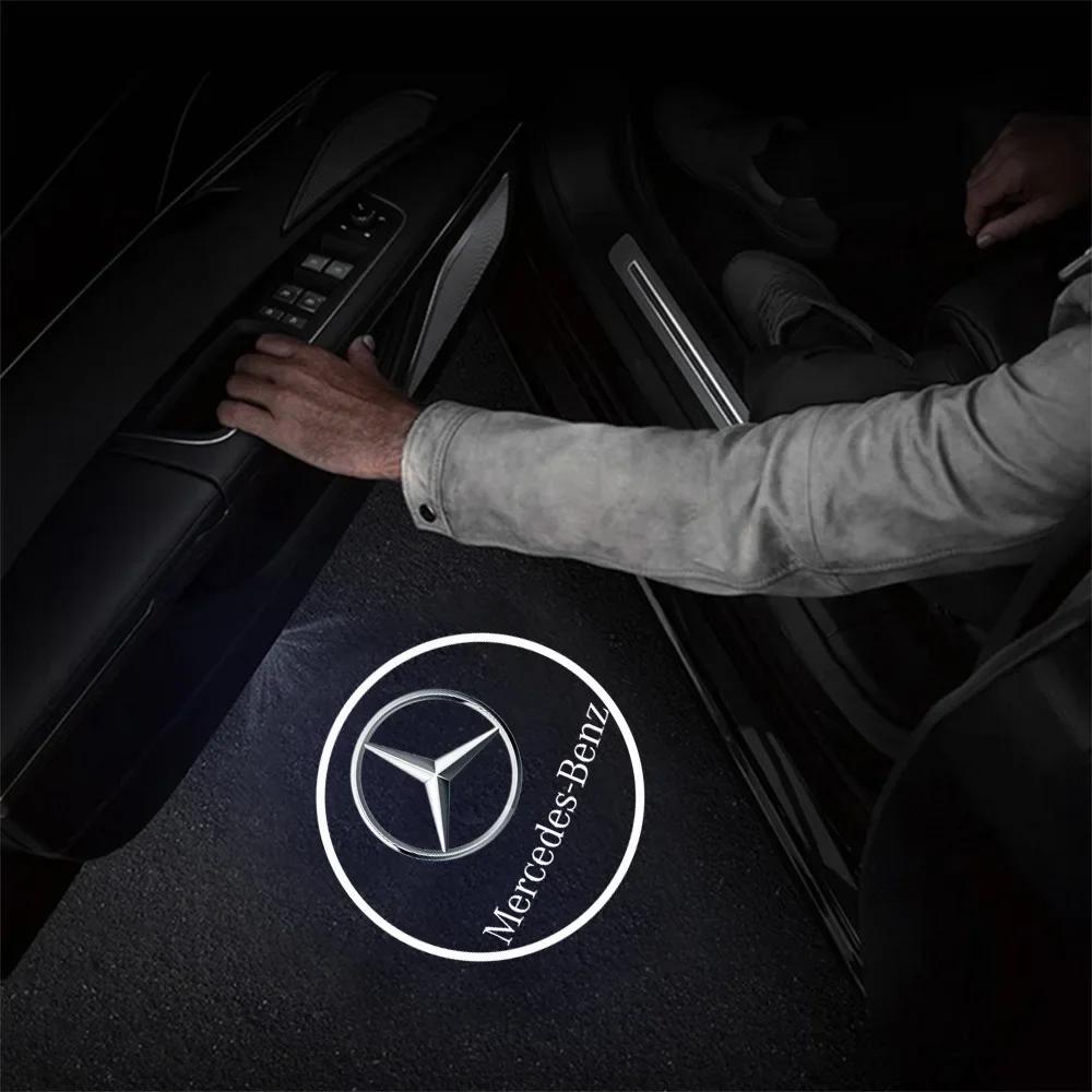 BVC1 C200 E200 New For Mercedes Benz 2/4PCS Car Door Logo Welcome Lamp Wireless Projector Light For Mercedes Benz AMG Smart Fortwo Cl