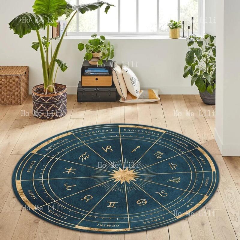 Rugs Horoscope Mat Astrology Design Zodiac Decor Sun Moon Star Gift Round Tarot Rug