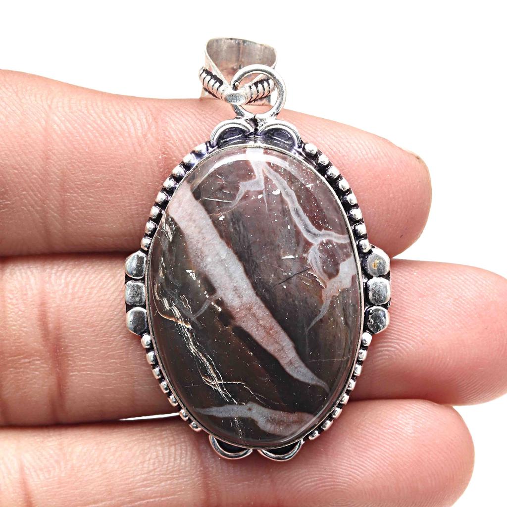 Pendant Crazy Lace Agate Gemstone Valentine'Day Gifted Silver Jewelry 2.25"