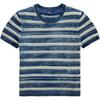 Поло Ральф Лорен Полосатый свитер с коротким рукавом и круглым вырезом Женский свитер Синий WMPOSWENC021231999