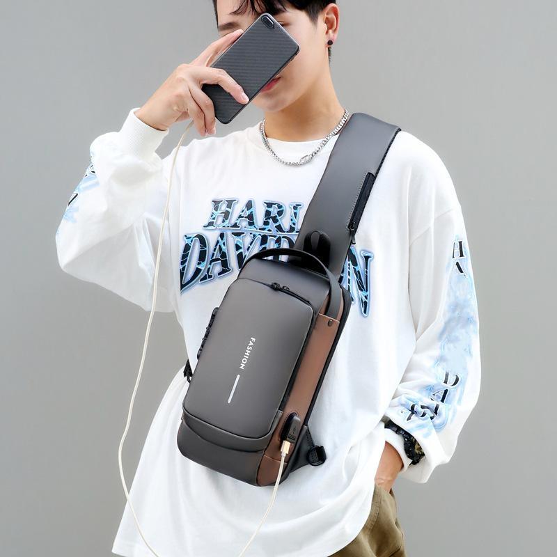 Мужская противоугонная нагрудная сумка, сумки через плечо с зарядкой через USB, школьные сумки-мессенджеры для коротких поездок, мужские оксфордские слинг-пакеты