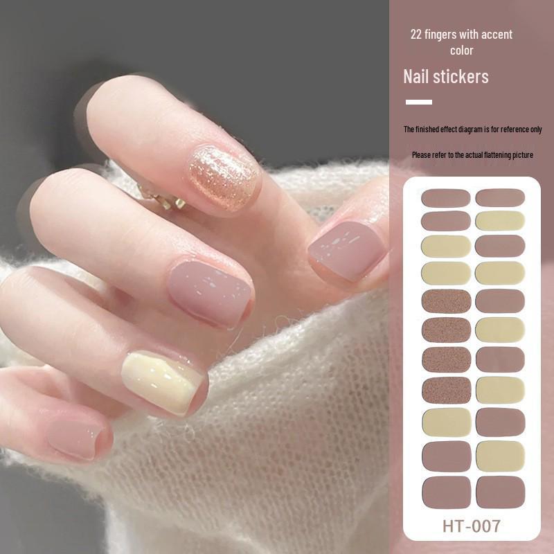 Наклейки для ногтей 22 пальца, трансграничные, цветной блок - Гель без запекания, полное покрытие