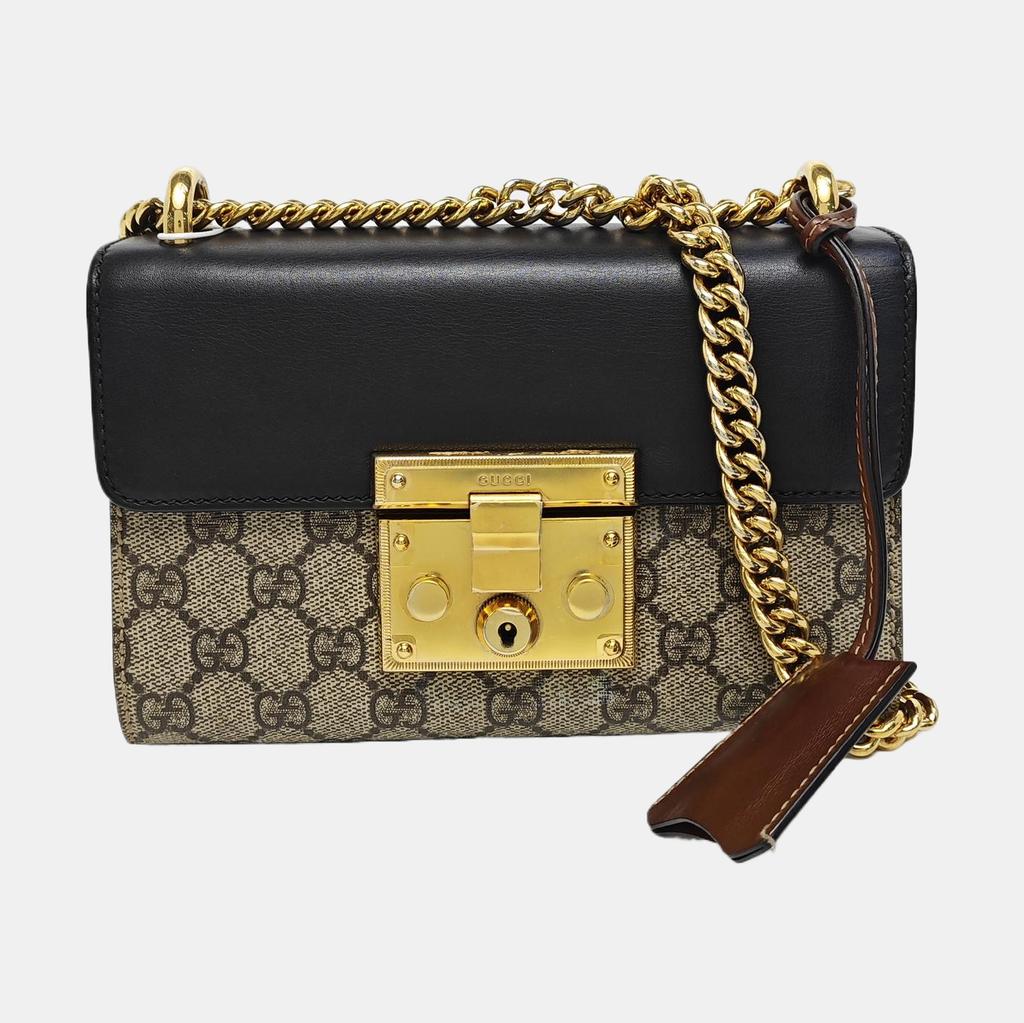 [Pre-Owned] Padlock Moonlight Treasure Box Series Metal Lock Logo Canvas And Leather Crossbody Bag Small - Very Good #UAOMK8