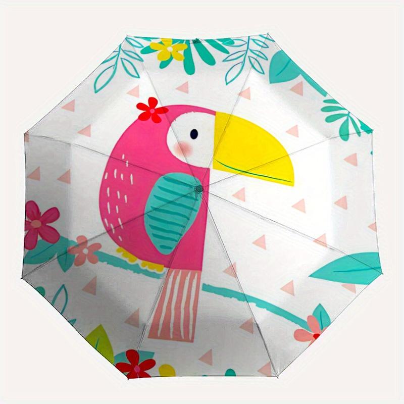 1pc Tropical Bird Auto Umbrella - Auto Open/Close Folding Umbrella with Reinforced 8-Rib Frame, 122