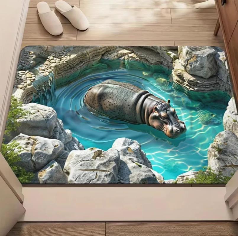 3D Ocean Paradise Doormat Dolphin Crocodile Hippo Tiger Pattern Non Slip Entrance Mat Wildlife Floor Rug Living Room Mat