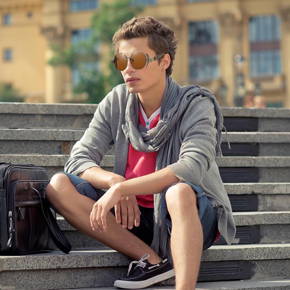 Винтажные солнцезащитные очки в панк-стиле, ретро, круглые, с металлической оправой, мужские, модные