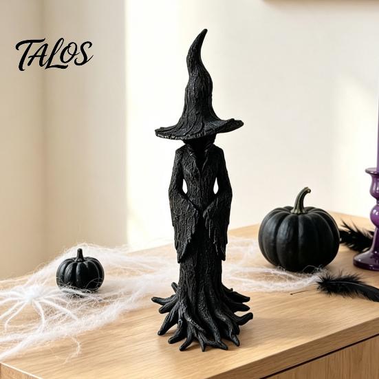 Жуткое Halloween-ное Центральное Украшение Стола Статуэтка Ведьмы, Смоляная Фигурка Готического Дерева, Винтажная Ручная Работа Фигурка для Стола Темная Фэнтези Украшение Настольное,