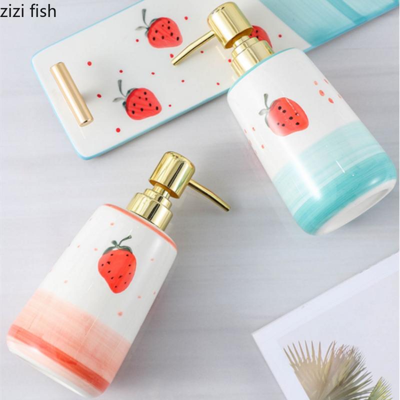 Клубника Керамический флакон для лосьона Бутылки для дезинфицирующего средства для рук Бутылка для эмульсии Дозатор для мыла Дозатор для шампуня Аксессуары для ванной комнаты